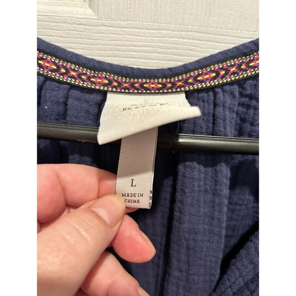 Knox Rose Navy Double Cotton Gauze Short Sleeve V-Neck Tassel Romper Size Large - Picture 5 of 8